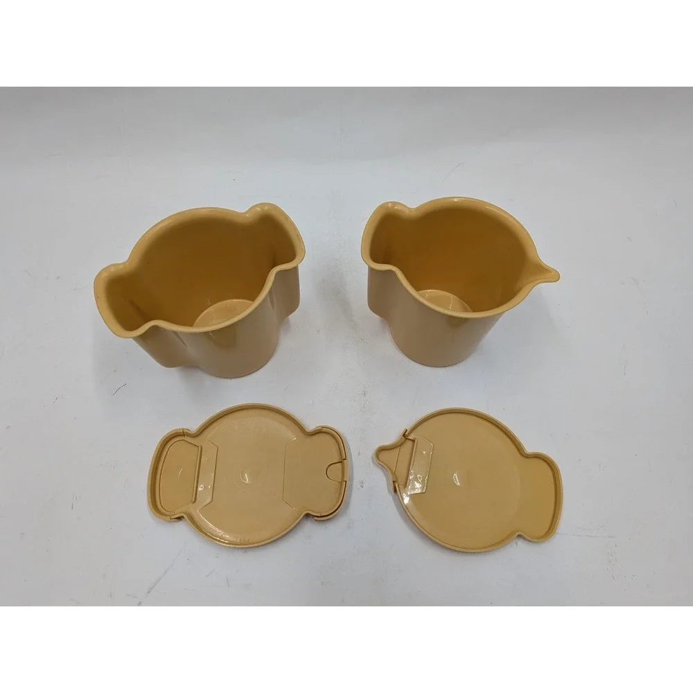Vintage Tupperware Harvest Gold Cream and Sugar Set 574-12 577-9 Tan USA Made